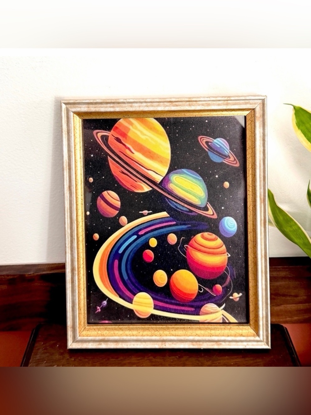 Bright Outer Space Planets Solar System Night Sky Canvas Art Print Framed Color